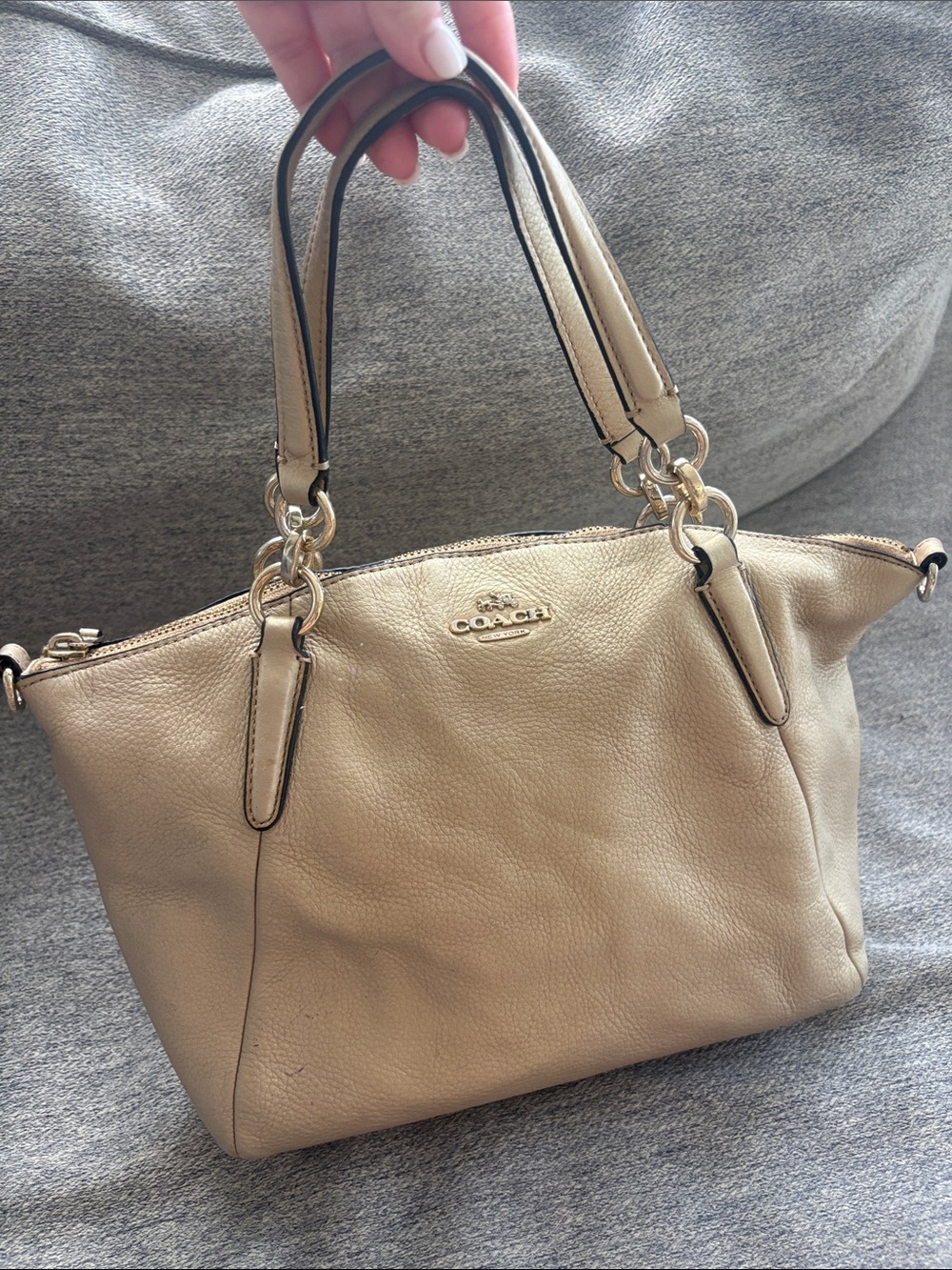 Coach Pebbled Leather Satchel in Light Taupe with Gold Hardware
